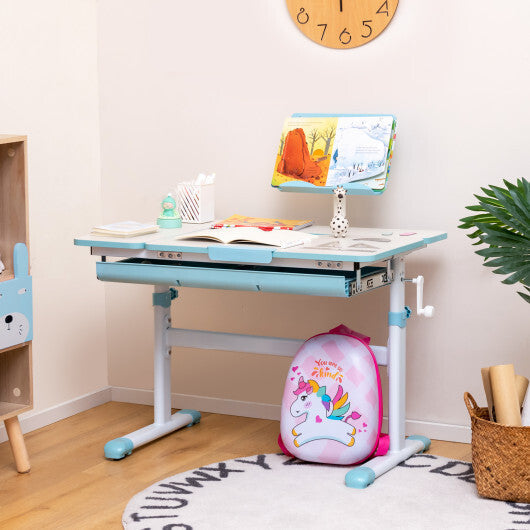 Height-Adjustable Kids Desk with Tilt Desktop and Book Stand-Pink