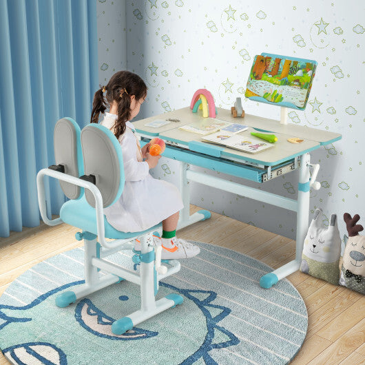 Height-Adjustable Kids Desk with Tilt Desktop and Book Stand-Pink