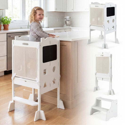 Foldable Toddler Step Stool with Chalkboards 2-Step Stool-White