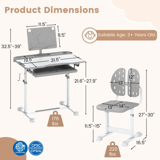 Kid's Study Desk and Chair Set with Tilt Desktop and Book Stand-Blue