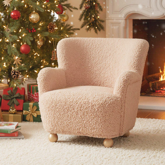 Sherpa Kids Sofa Comfy Toddler Armchair with Solid Rubber Wood Legs-Rustic Brown