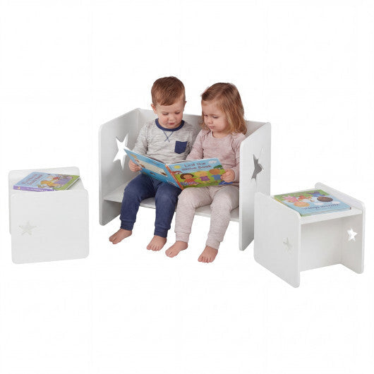 3 Pieces Kids Table and Chair Set Space-saving Toddler Table and 2 Chairs-White