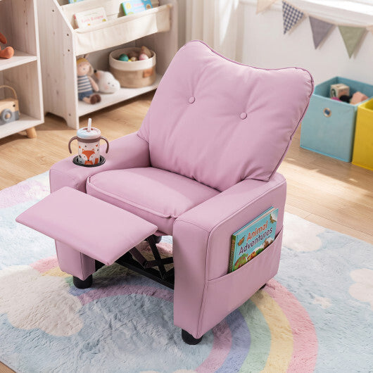 Kids Recliner with Cup Holder Armrests and Adjustable Backrest for Playroom-Pink