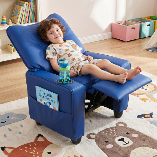 Kids Recliner with Cup Holder Armrests and Adjustable Backrest for Playroom-Pink