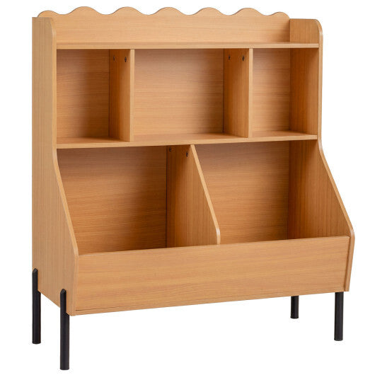 Kids Toy Storage Organizer Wooden Montessori Bookshelf with 5 Storage Cubes-White