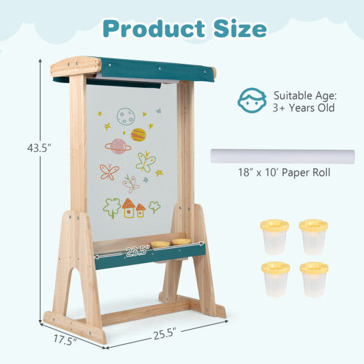 Wooden Art Easel for Kids with Transparent Board and Paper Roll-Natural