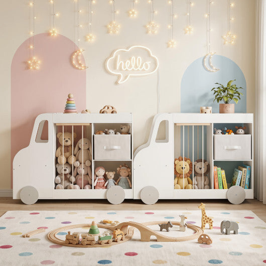 Toy Storage Organizer with Stuffed Animal Storage Fabric Drawer and Universal Wheels-Natrual