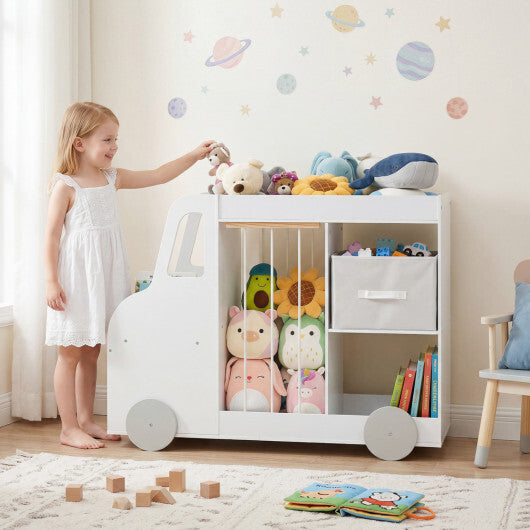 Toy Storage Organizer with Stuffed Animal Storage Fabric Drawer and Universal Wheels-Natrual