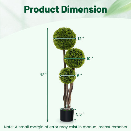 4 FT Artificial Boxwood Topiary Ball Tree in Weighted Pot with Triple Ball