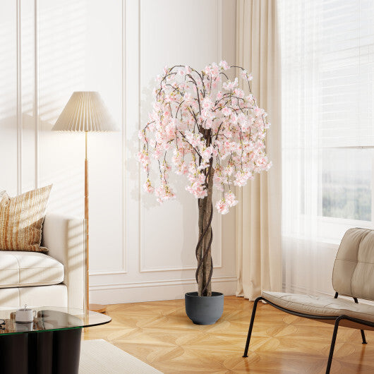 5.5 FT Tall Artificial Cherry Blossom Tree with Pink/White Flowers 2 Pack-Pink