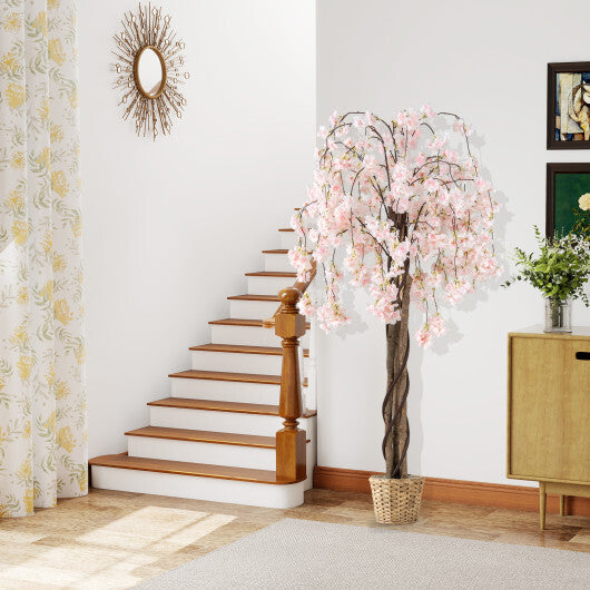 5.5 FT Tall Artificial Cherry Blossom Tree with Pink/White Flowers 2 Pack-Pink