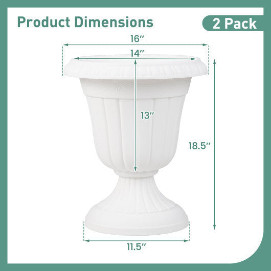 18 inch Tall Vintage Planters Set of 2 with Pedestal Base and Pre-marked Drain Hole-Bronze