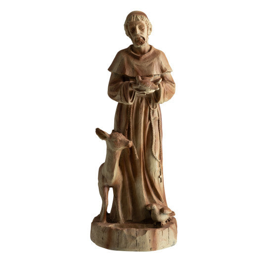 24.5 inch St. Francis Statue with Bird Feeder Saint Francis of Assisi with Animals Sculpture-Rustic Brown