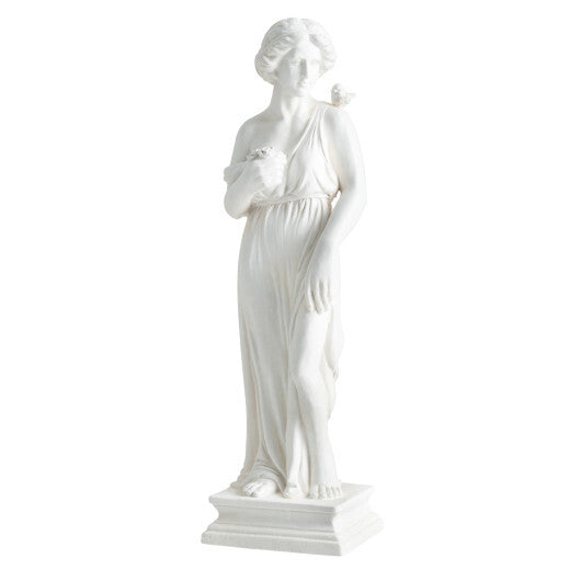 31.5 Inch Outdoor Greek Goddess Statue with Antique Finish and Column Base-White