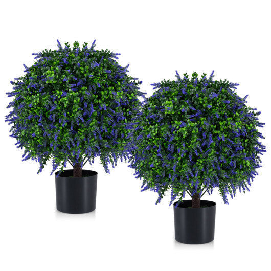 Set of 2 Artificial Lavender Topiary Ball Trees 22 inch Faux Lavender Potted Plants-Purple