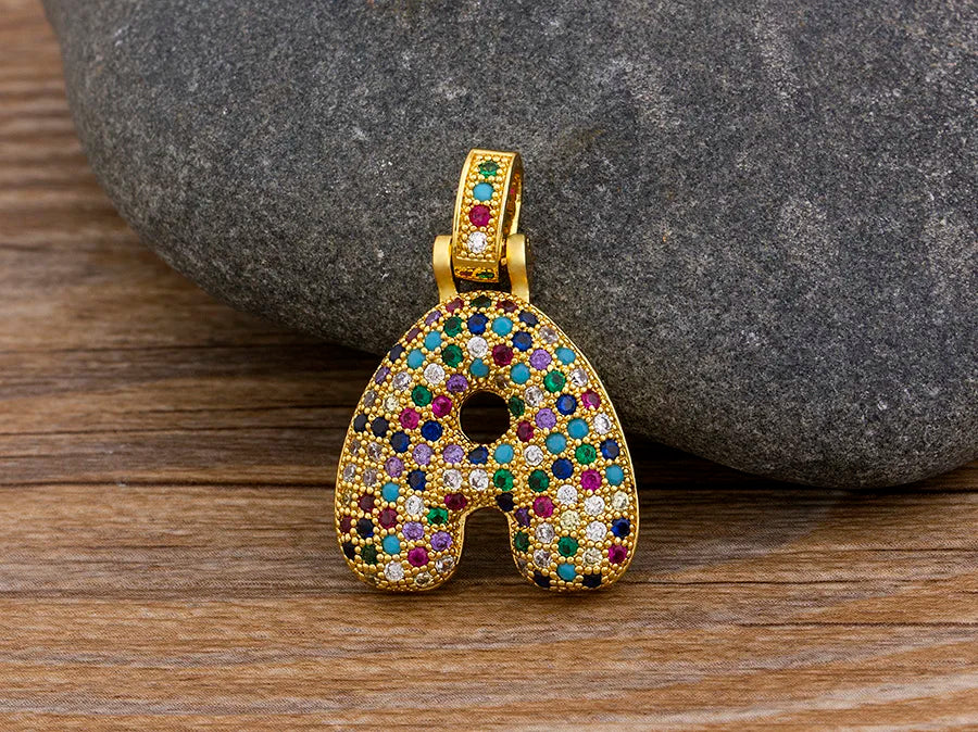 Nidin Fashion Luxury 26 Letters Copper Zircon Pendant Necklace for Women Rainbow Initials Name Necklace Wedding Party Jewelry