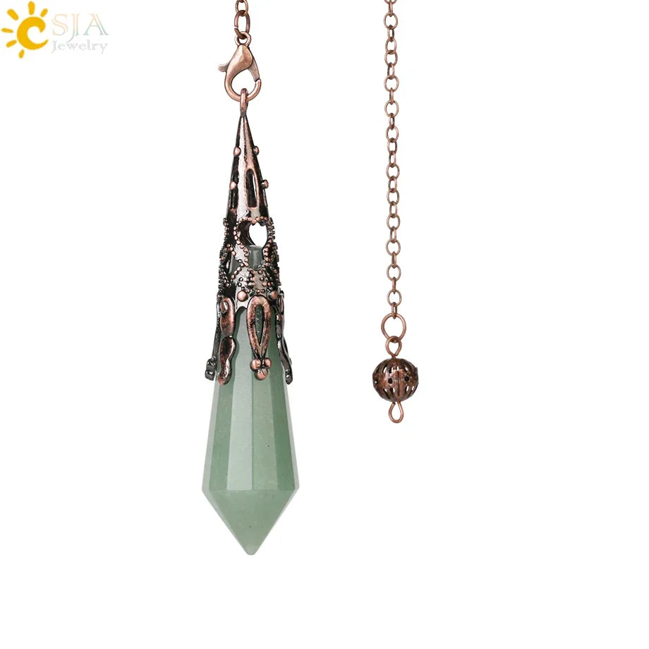 CSJA Natural Stone Crystal Pendulum for Dowsing Antique Pendant Amulet Crystals Divination Pink Quartz Pendulums Pendules G891