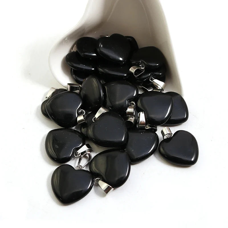 Natural Black Obsidian Stone Heart Beads Healing Pendant Women Charms 20mm Wholesale For Jewelry Making Earring Accessories