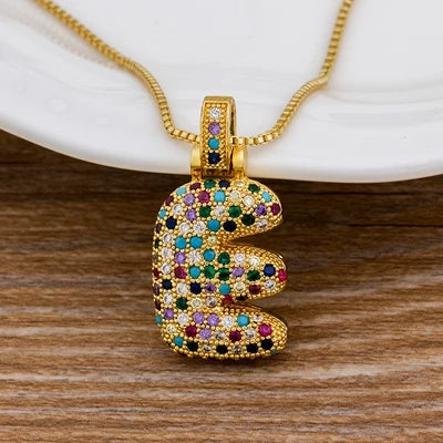 Nidin Fashion Luxury 26 Letters Copper Zircon Pendant Necklace for Women Rainbow Initials Name Necklace Wedding Party Jewelry