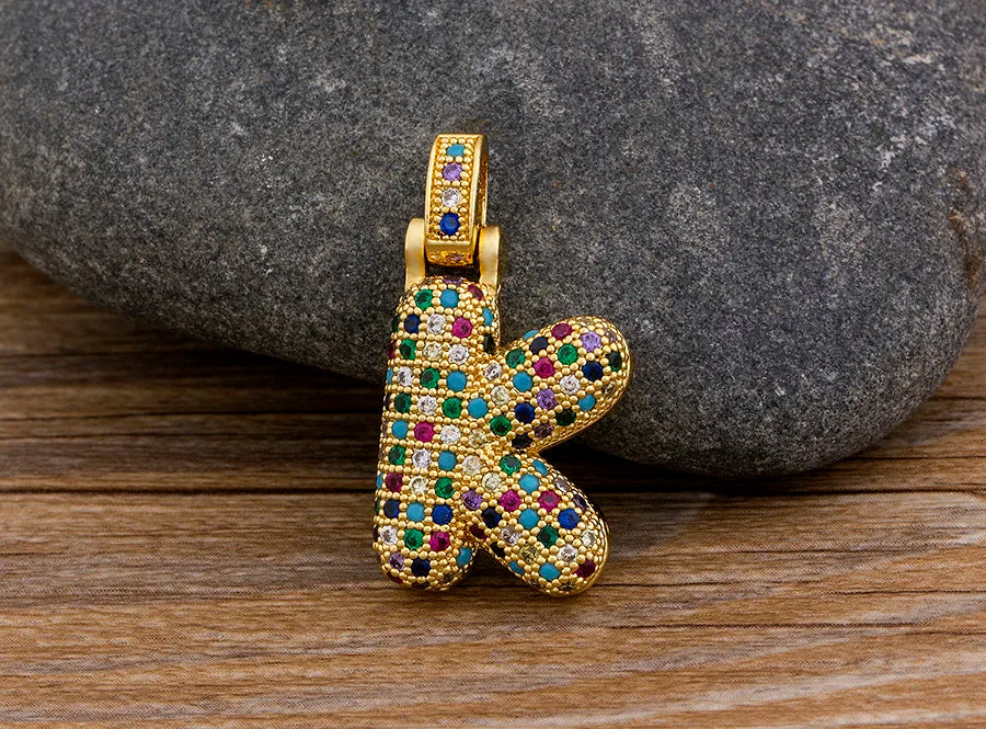 Nidin Fashion Luxury 26 Letters Copper Zircon Pendant Necklace for Women Rainbow Initials Name Necklace Wedding Party Jewelry