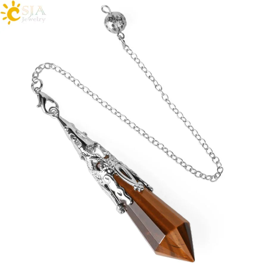 CSJA Natural Stone Crystal Pendulum for Dowsing Antique Pendant Amulet Crystals Divination Pink Quartz Pendulums Pendules G891