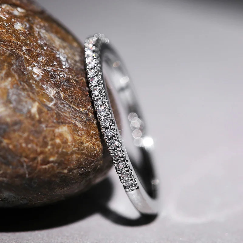 Huitan 3 Colors Simple Band Women Rings Shiny Cubic Zirconia Delicate Anniversary Gift Accessories Hot Sale Fashion Jewelry
