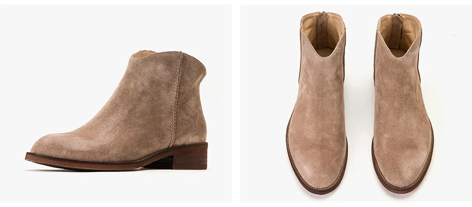 BEAUTODAY Suede Ankle Boots Women Soft Cow Leather Back Zip V-shape Ladies Autumn Winter Boots Handmade 03274