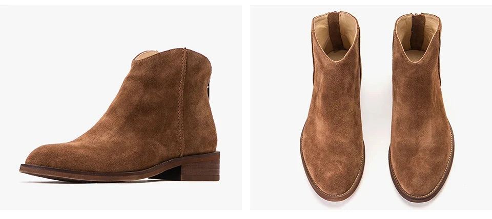 BEAUTODAY Suede Ankle Boots Women Soft Cow Leather Back Zip V-shape Ladies Autumn Winter Boots Handmade 03274