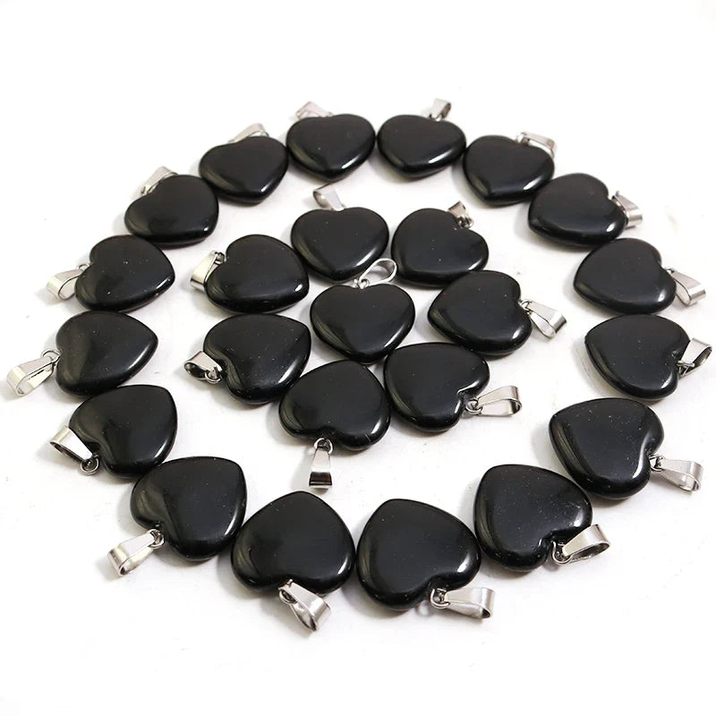 Natural Black Obsidian Stone Heart Beads Healing Pendant Women Charms 20mm Wholesale For Jewelry Making Earring Accessories