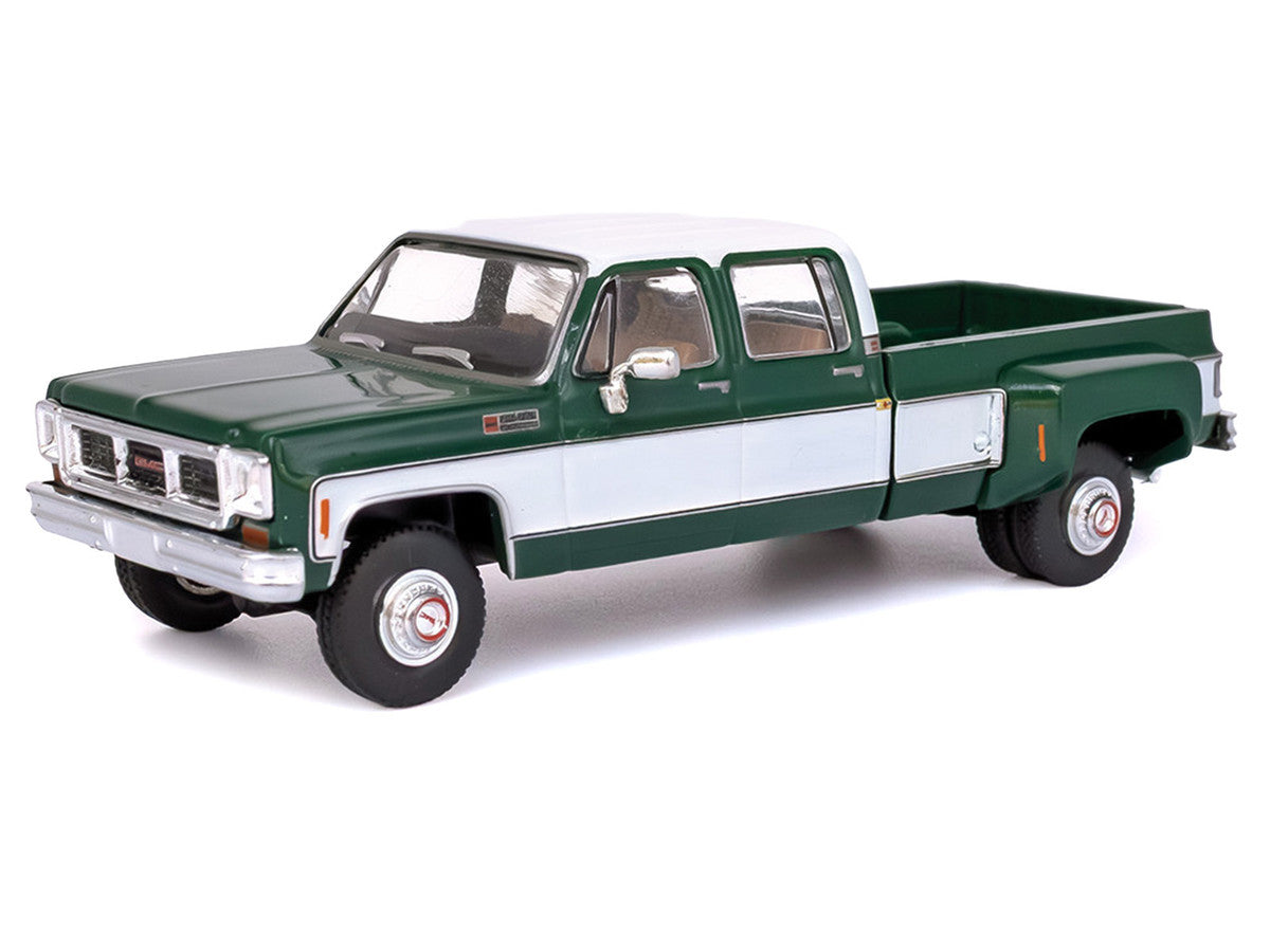 1973 GMC Sierra Grande 3500 Crew Cab Dually Pickup Truck Green and White 1/64 Diecast Model by IXO Models