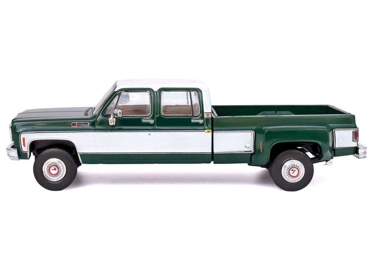 1973 GMC Sierra Grande 3500 Crew Cab Dually Pickup Truck Green and White 1/64 Diecast Model by IXO Models
