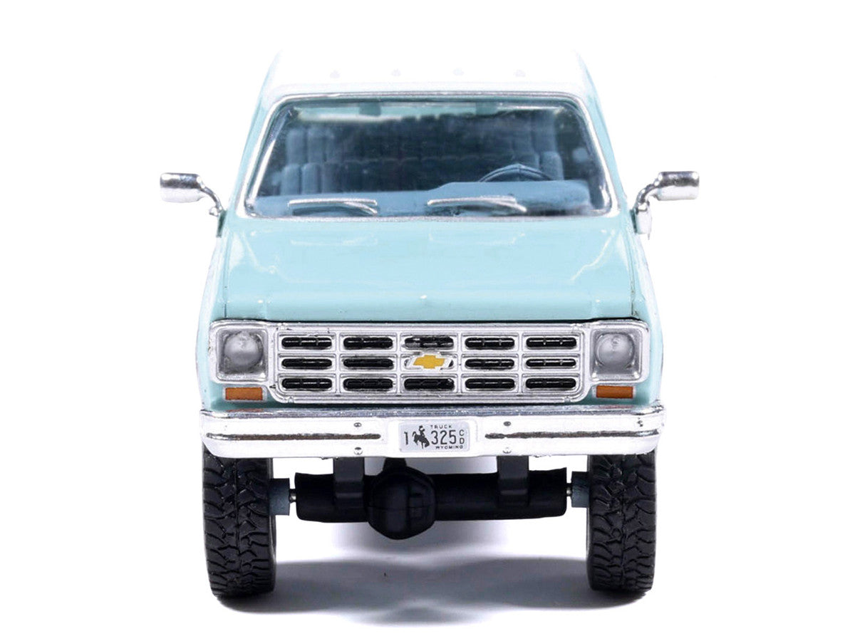 1978 Chevrolet Silverado K30 Crew Cab Pickup Truck Light Blue and White with Blue Interior 1/64 Diecast Model by IXO Models