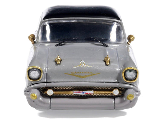 1957 Chevrolet Bel Air Lowrider Gray with Black Top and Gold Accents 1/64 Diecast Model Car by IXO Models