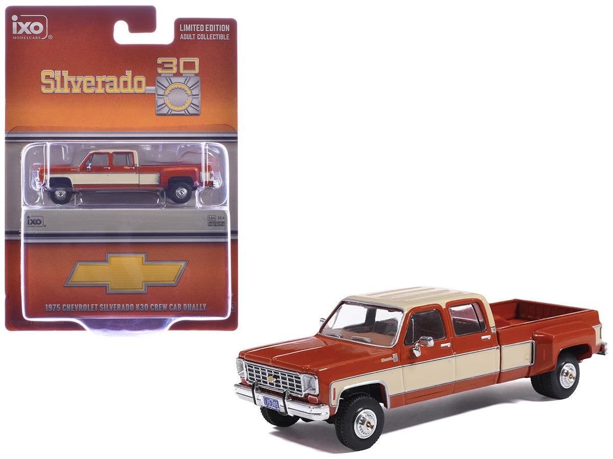 1975 Chevrolet Silverado K30 Crew Cab Dually Pickup Truck Grecian Bronze and Santa Fe Tan 1/64 Diecast Model Car by IXO Models