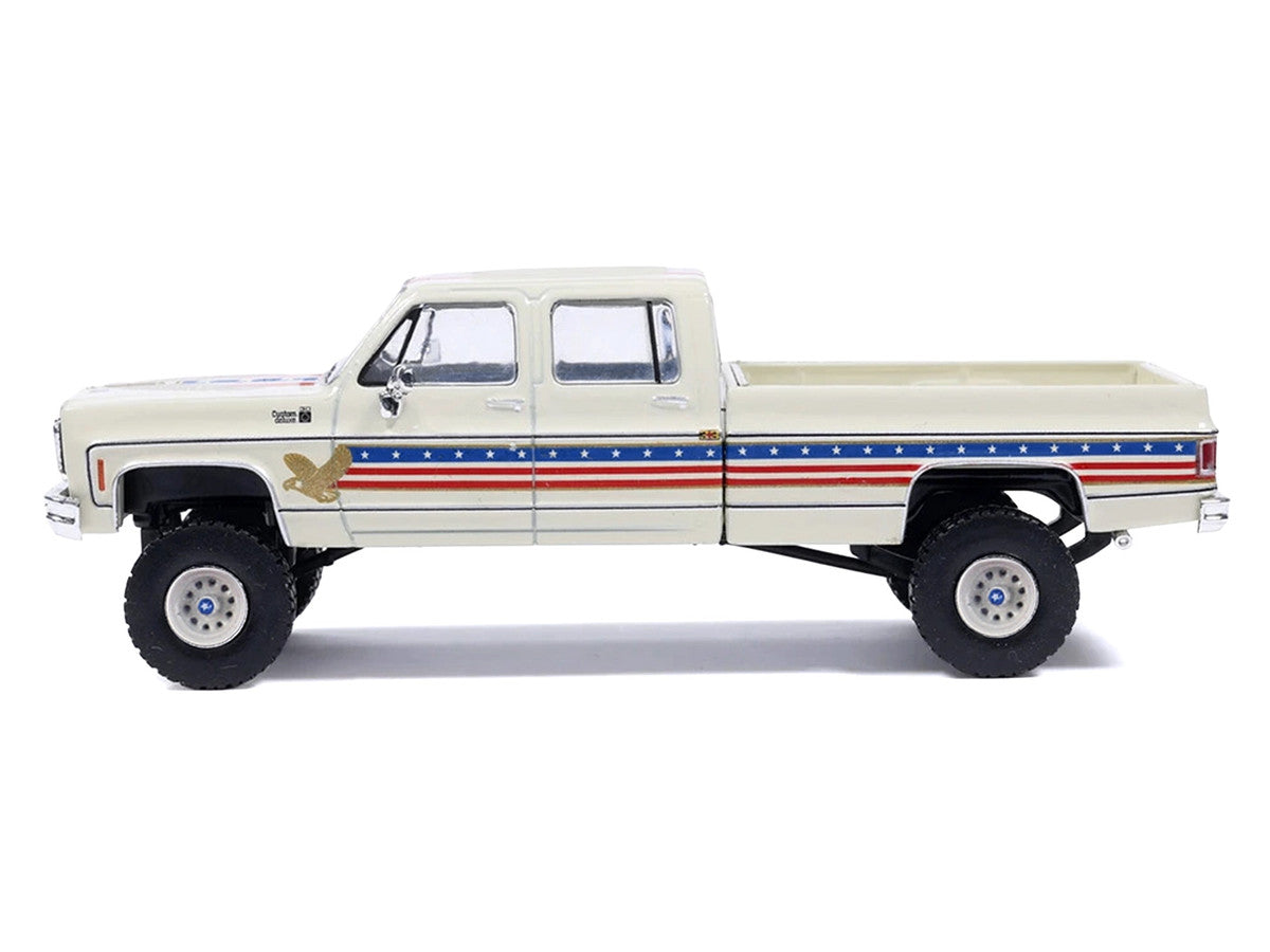 1976 Chevrolet Custom Deluxe K30 Fleetwood Pickup Truck "July 4th Exclusive" White with Graphics 1/64 Diecast Model Car by IXO Models