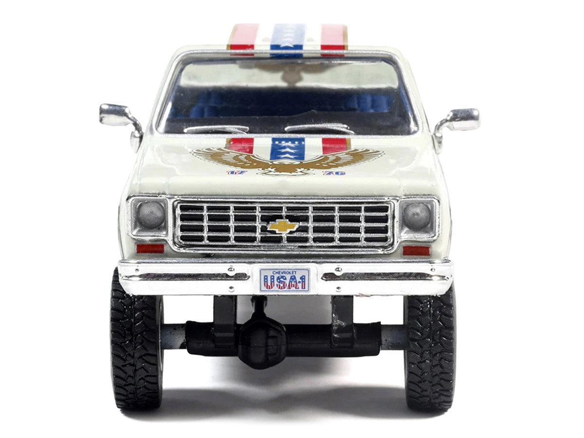 1976 Chevrolet Custom Deluxe K30 Fleetwood Pickup Truck "July 4th Exclusive" White with Graphics 1/64 Diecast Model Car by IXO Models