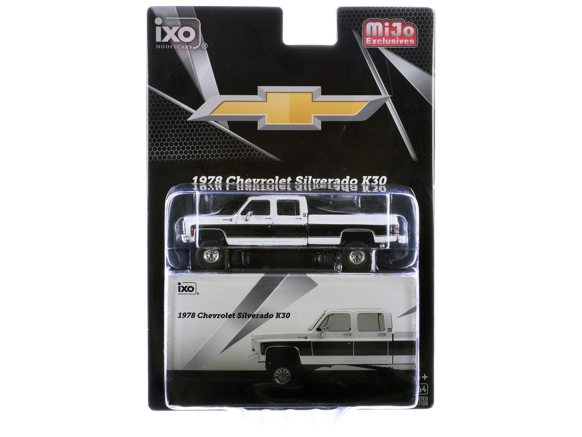 1978 Chevrolet Silverado K30 Crew Cab Pickup Truck White and Black 1/64 Diecast Model Car by IXO Models