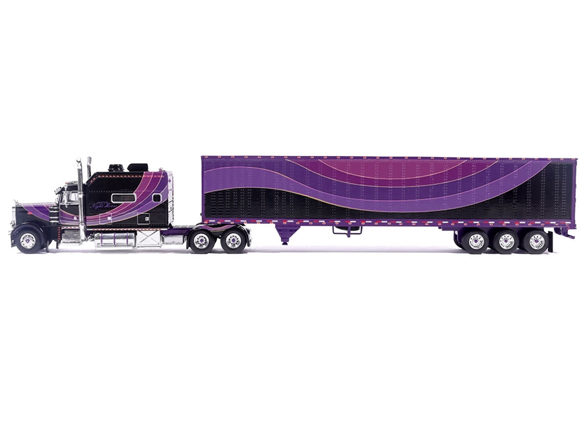 Peterbilt 379 Truck with Sleeper and Dry Goods Trailer "Night Moves" Black with Graphics "J1 Diecast" Series 1/64 Diecast Model by IXO Models