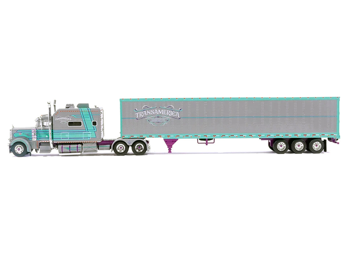 Peterbilt 379 Truck with Sleeper and Dry Goods Trailer "TransAmerica" Gray with Seafoam Green Graphics "J1 Diecast" Series 1/64 Diecast Model by IXO Models