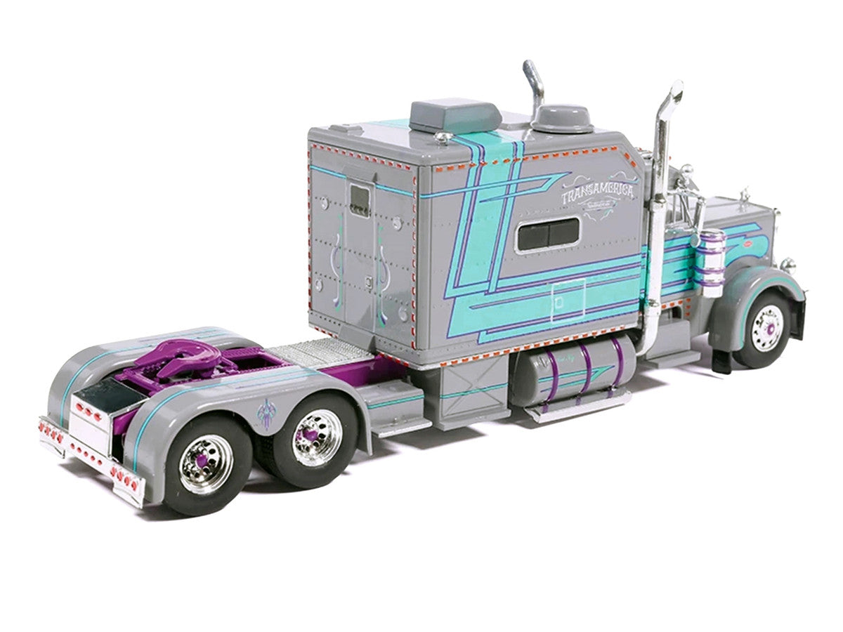 Peterbilt 379 Truck with Sleeper and Dry Goods Trailer "TransAmerica" Gray with Seafoam Green Graphics "J1 Diecast" Series 1/64 Diecast Model by IXO Models