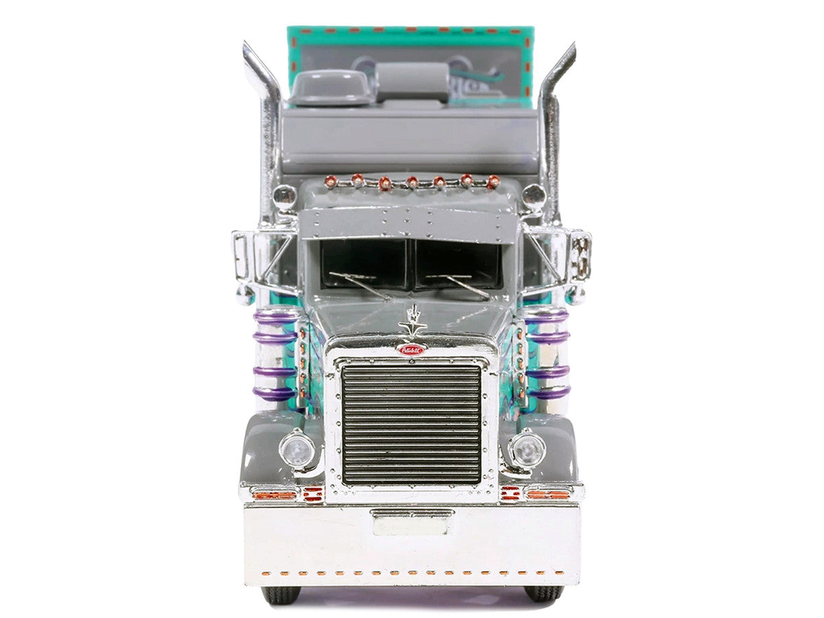 Peterbilt 379 Truck with Sleeper and Dry Goods Trailer "TransAmerica" Gray with Seafoam Green Graphics "J1 Diecast" Series 1/64 Diecast Model by IXO Models