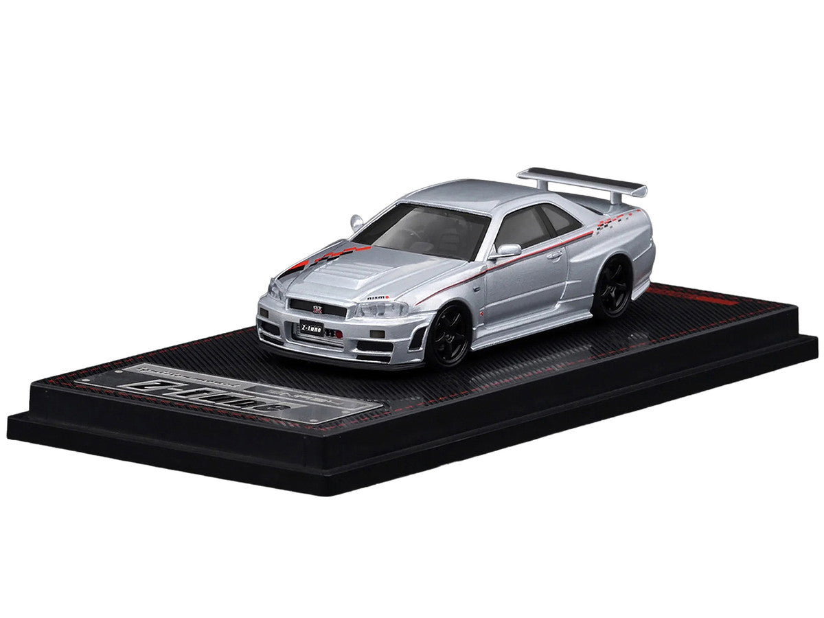 Nissan Skyline GT-R (BNR34) Z-Tune Nismo RHD (Right Hand Drive) Silver Metallic with Graphics 1/64 Diecast Model Car by Ignition Model