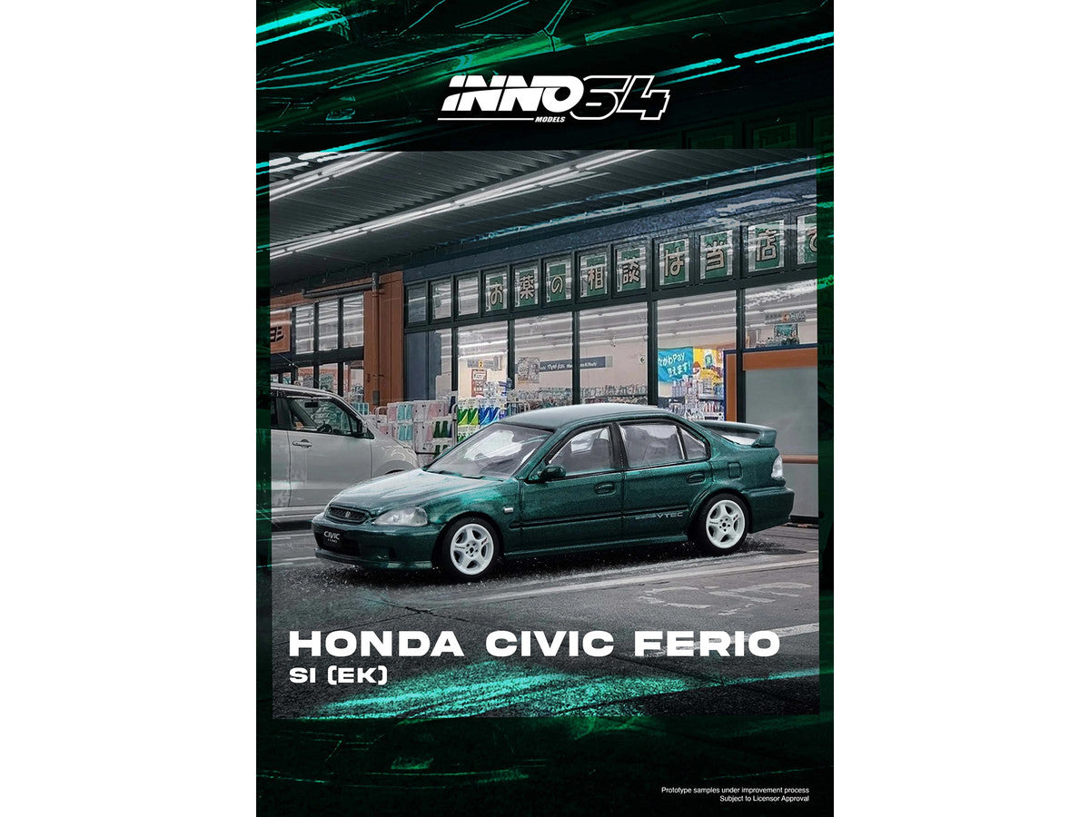 Honda Civic Ferio Si (EK) RHD (Right Hand Drive) Green Metallic 1/64 Diecast Model Car by Inno Models