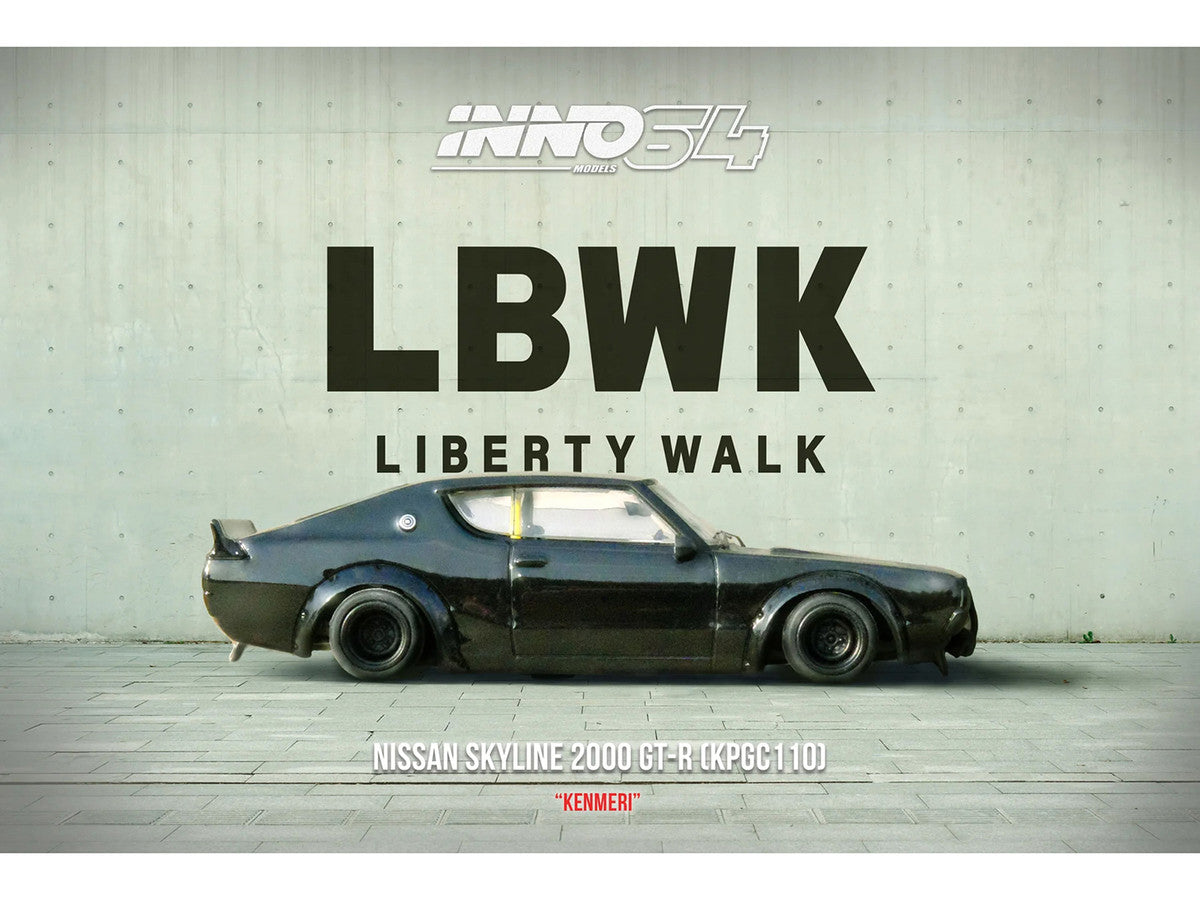 Nissan Skyline 2000 GT-R (KPGC110) RHD (Right Hand Drive) "LB-Works" Black 1/64 Diecast Model Car by Inno Models