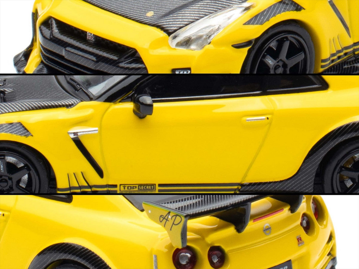 Nissan GT-R (R35) RHD (Right Hand Drive) Yellow with Carbon Hood and Black Top "The Model Car Show Singapore 2025 Event Edition" 1/64 Diecast Model Car by Inno Models