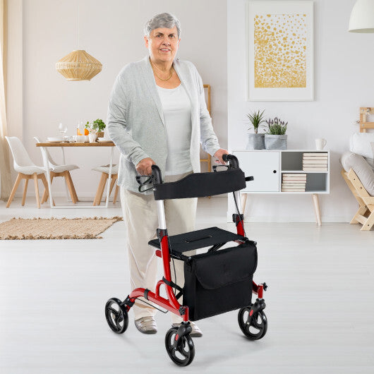 Folding Aluminum Rollator Walker with 8 inch Wheels and Seat-Blue