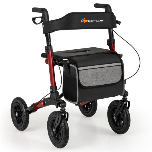 Goplus Walker for Seniors Folding Rollator Walker with 9" Pneumatic Tires for All Terrain Red