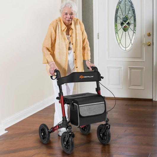 Goplus Walker for Seniors Folding Rollator Walker with 9" Pneumatic Tires for All Terrain Red