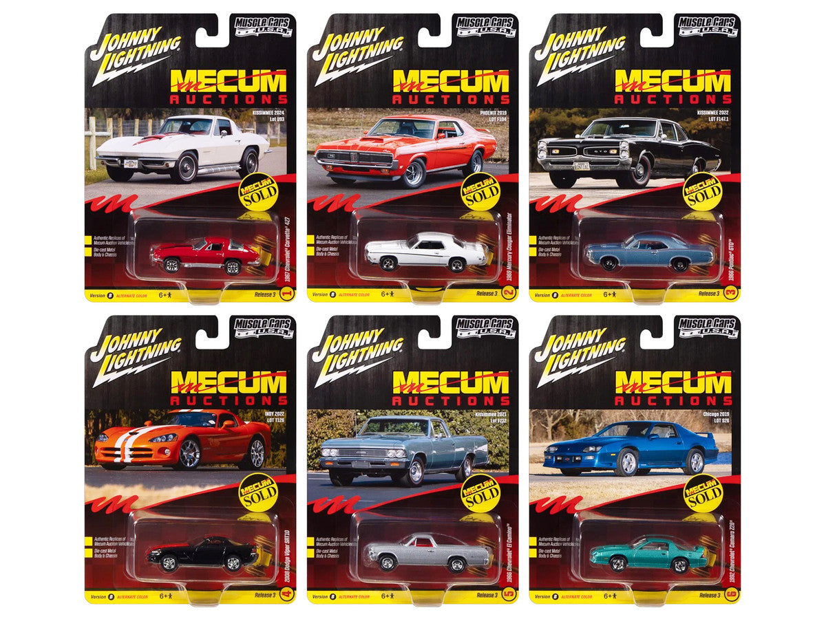 "Muscle Cars USA" 2025 Release 3 Set B of 6 pieces "MECUM Auctions" 1/64 Diecast Model Cars by Johnny Lightning