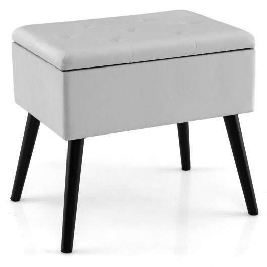 Velvet Storage Ottoman with Solid Wood Legs for Living Room Bedroom-Black